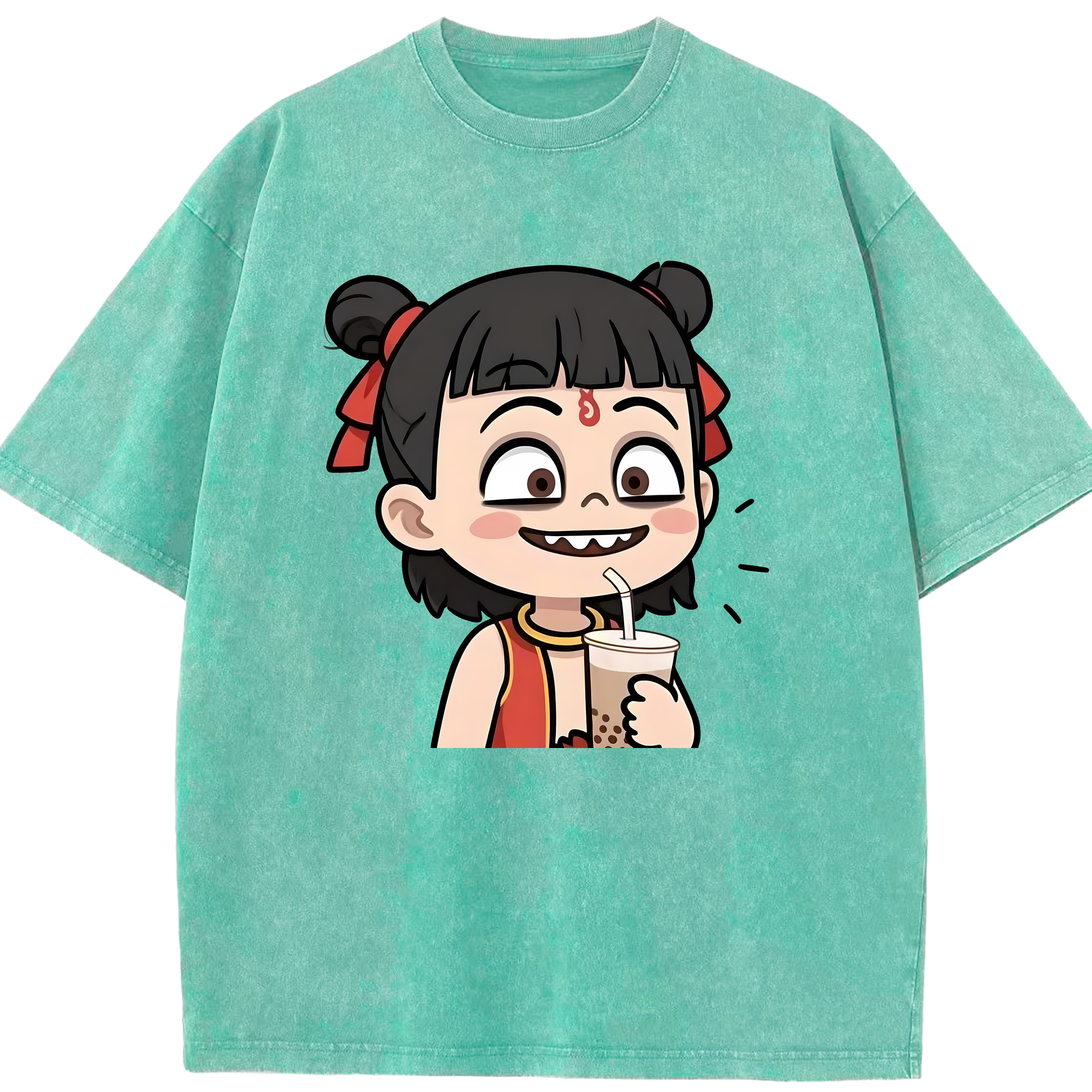 （画像用） Ne Zha 2 ナタ 魔童の大暴れ 綿100% ヴィンテージ風 半袖Tシャツ（フロントプリント）